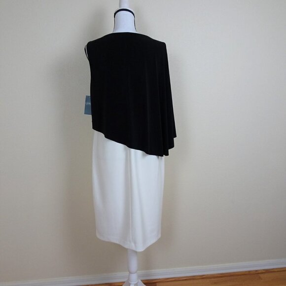 Ralph Lauren Cocktail Dress Women's Size 10 Black White Cape Overlay Stretch - Picture 4 of 8